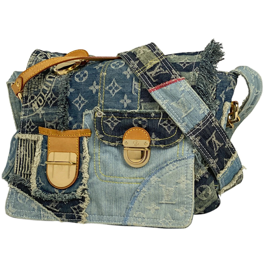 Louis Vuitton Posty Patchwork Handbag Messenger Bag Shoulder Monogram Denim
